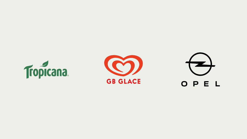 Logotyperna Tropicana, GB Glace och Opel