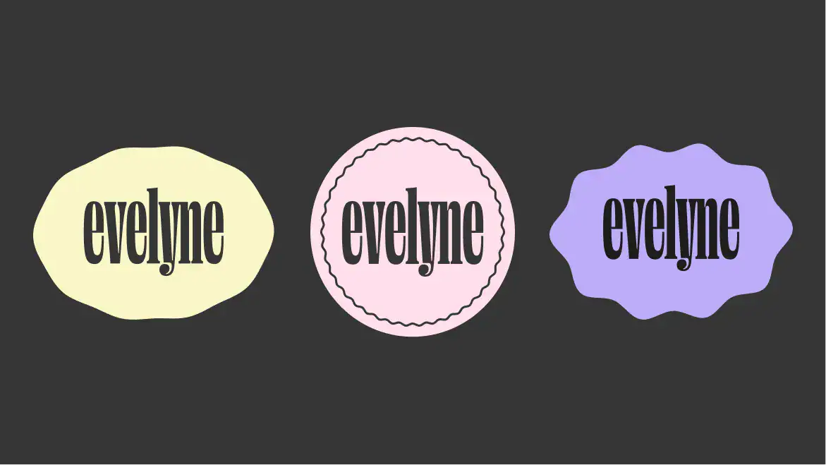 Evelyne logotyp i olika varianter
